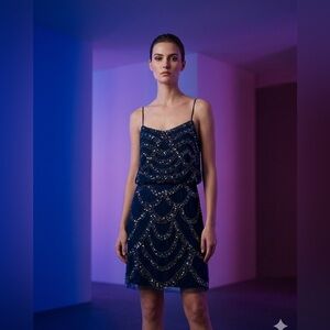 Aiden Mattox Navy Embellished Beaded Mini Dress Size 6